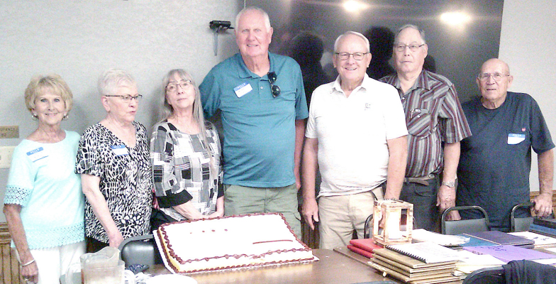 WOODSTON RURAL HIGH SCHOOL’S CLASS OF 1965 gathered on Saturday, August 16, at Meridy’s Restaurant in Russell for their 60th Class Reunion. Those attending were, from left: Janese Denio Townley, Jeannie Cordell Smutte, Patty Mason Northup, Steve Blecha, Jerry McReynolds, Steve Melton, and Steve McDowell.
