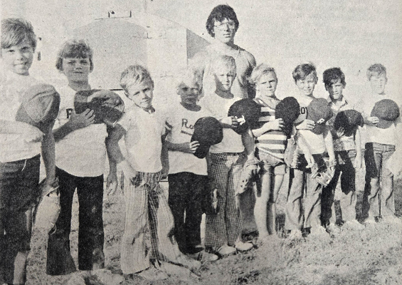 THE WINNERS OF THE 1976 BOYS BASEBALL LEAGUE TOURNAMENT were the Royals. Team members were David McIntyre, Scott Crawford, Gale Brown, Troy Hutton, James Couse, Tracy Brown, Joe Ernst, Frank Castka, and Ty Lemon. Their coach was Ken Beiker. Not pictured were team members Mark and Mickey Gehring.