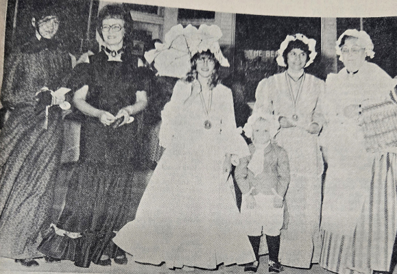 DRESSESAND COSTUMES of all types were on display at the Bicentennial Costume Contest in Plainville, sponsored by the ESA. The winners were (from left) Jeanette Lill and Mrs. Tom Hrabe, first and second in the 50-Year and Older Costumes; Sondra LeRock and Sidney Gilliland, first and second in the Youth Division; and Mrs. Maynard Bellerive and Betty Davis, first and second in the Modern Bicentennial Division.
