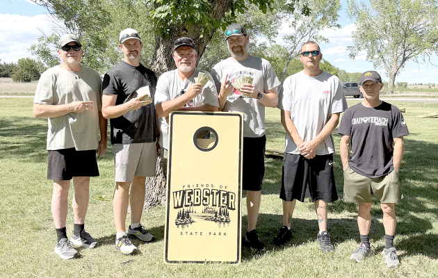 Twenty teams competed in the Corn Hole Tournament at Webster State Lake, with Dan Wessel and Dustin Matal claiming the championship. Pictured are (from left) JJ Johnson, Scott Carpenter, Dan Wessel, Dustin Matal, Brian Deutscher, and Justin Kline.