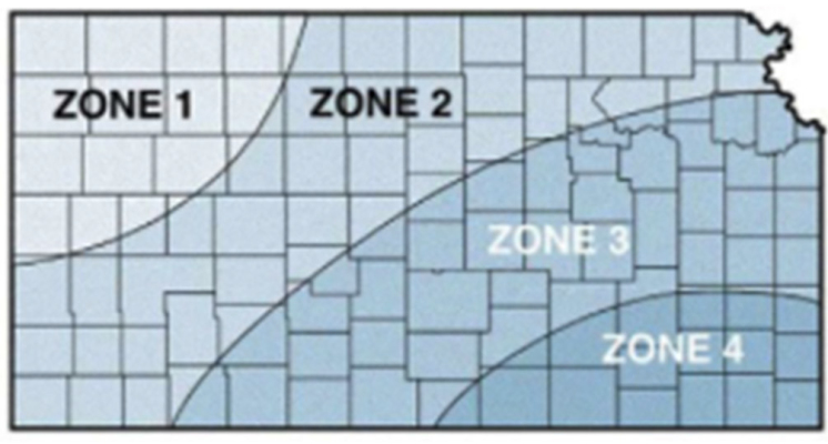 K-State Research and Extension divides Kansas into four optimum wheat drilling zones, ranging from Sept. 10-30 in the earliest zone to Oct. 5-25 in the latest. Drilling within those regional windows can help maximize grain yield while reducing risks associated with drilling too early. Optimum wheat drilling dates in Kansas depend on location within the state. Zone 1: September 10 - 30 Zone 2: September 15 - October 20 Zone 3: September 25 - October 20 Zone 4: October 5 - 25