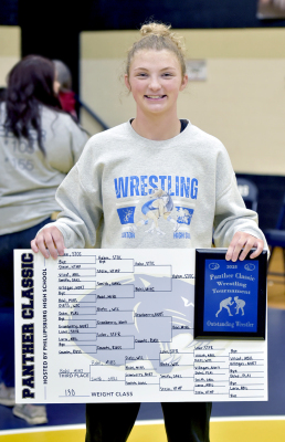 ASHLYN HAHN was voted Outstanding Wrestler at the Panther Classic held on Friday in Phillipsburg. Hahn, who is 34-0, got a fall in each of her matches, en route to the first-place medal.