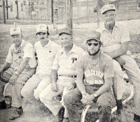 DURING THE 1981 STOCKTON SUMMER PICNIC, the horseshoe-pitching contest featured some great competitors. When it was all said and done, the winners were (from left) Orville Pfortmiller of Natoma as the Class A winner, Gary and Marion Long of New Almelo as the Doubles Champions; Merrill Johnston of Stockton as the Class B winner; and Dale Dean of Stockton as the Class C winner.