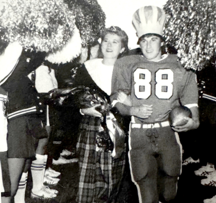 FORTY YEARS AGO, the SHS Homecoming Queen and King were crowned before the football game against the Hill City Ringnecks. The student body chose the Homecoming royalty and attendants.They were (from left): Melissa Palmer, Doug Sander, Queen Tami Talbert, King Darrin Johnston, Sheri Roy, Matt Thacker, and crownbearers Joey Casad and Shelly Lewis. (Courtesy Photo)