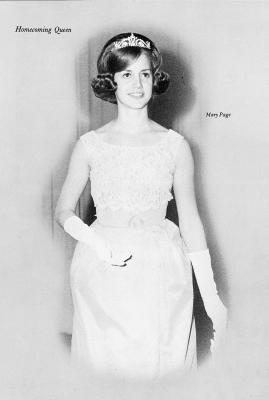 AS PLAINVILLE CELEBRATES HOMECOMING THIS WEEK, it was only fitting to remember one of its past Homecoming Queens. Mary Page was crowned the 1964 Homecoming Queen. Her attendants were Leta Krob, Deanna Monroe, Carol Windholz, and Diane Harrison.