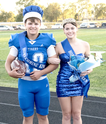 STOCKTON HIGH SCHOOL SENIORS DAYTON CARPENTER AND CAMILLE LOWRY were crowned Homecoming King and Queen during festivities held last Friday evening, October 9, prior to the Tigers’ football game against the Osborne Bulldogs. The newly crowned royalty are pictured on the football field following the coronation ceremony.