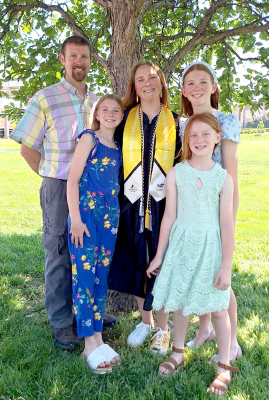 SGS TEACHER ERIN DIBBLE is ready for the school year! Here she is pictured with her family (from left) Derry, Joree, Erin, Eloree, and Omree.