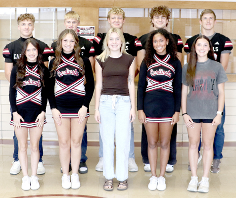 THE 2026 PLAINVILLE HIGH SCHOOL HOMECOMING KING AND QUEEN CANDIDATES are, front row, from left: Calleigh Witt, Emma Gabel, Khloe Nelson, Aaleyah Becker, and Shelby Molina; and back row, from left: Colby Nuss, Erik Mackey, Owen Brewster, Braylon Becker, and Reid Stamper. (Courtesy Photo)