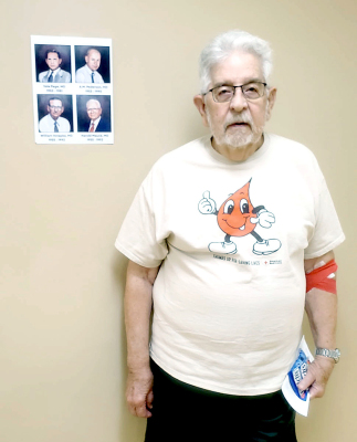 MIKE PAGE, son of late Dr. Vale Page, gave the gift of blood at the Tribute Blood Drive in honor of his father and the pioneering doctors of Rooks County Health Center. The drive collected 35 units of blood, helping more than 105 people in need. (Photo Courtesy of Kathy Ramsey)