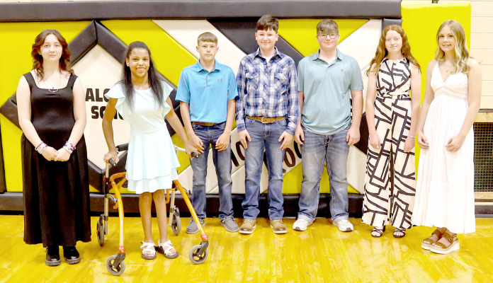 The junior high students who will be entering Palco High School next fall after being promoted from eighth-grade were Inara Schilling, Elizabeth Coats, Colby Knipp, Barrett Moore, Jaxen Keiswetter, Lynden Saindon, and Greighlyn Byers. 