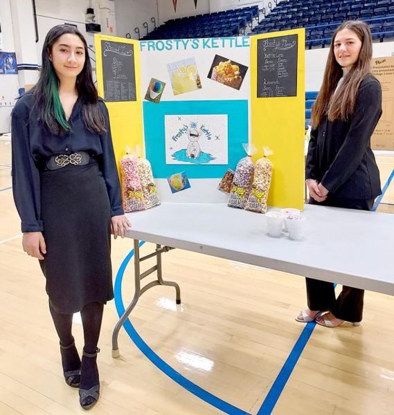 JAYANA CREIGHTON and Reese Taylor received the “Ready to Go” Award at the Rooks County YEC for their business concept, “Frosty’s Kettle.”