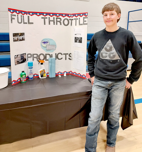 GOING "FULL THROTTLE" on this business concept was Lincoln Keller and Haden Hahn (not pictured) of Stockton. The Rooks County YEC was held on Wednesday, March 2nd in Stockton.
