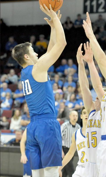 TIGER JUNIOR ETHAN MEANS scored 14 points in Stockton’s win over previously unbeaten Elbing-Berean Academy in the quarterfinals of the state basketball tournament.