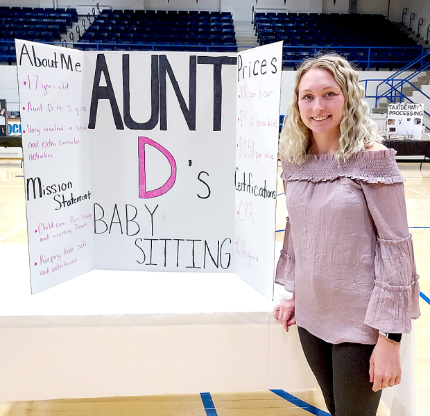 DELANEE BEDORE (Stockton) presented her business concept, “Aunt D’s Babysitting” at the Rooks County YEC on March 2nd.