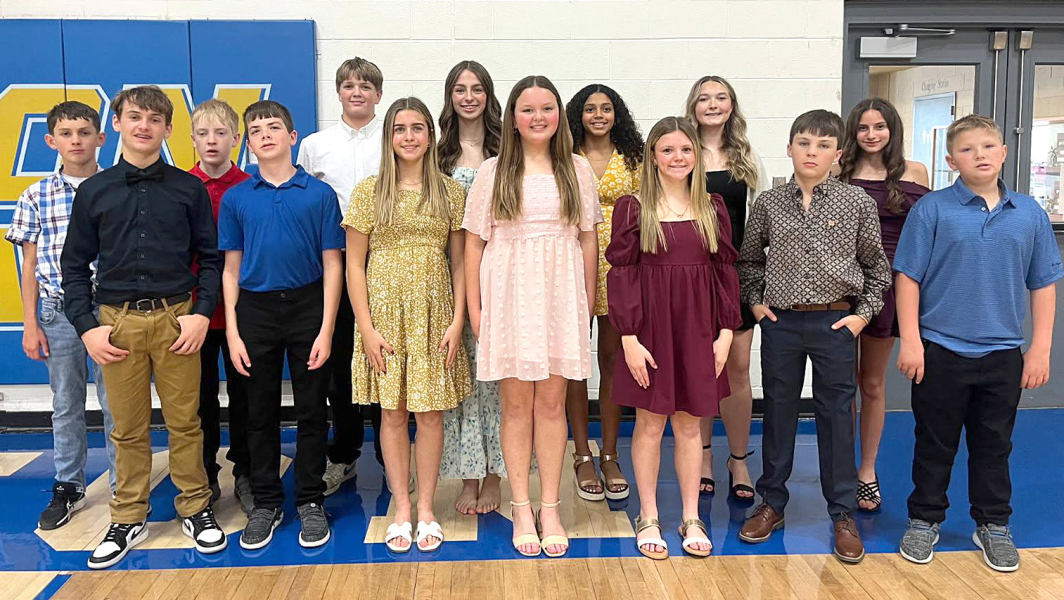 PERFORMING at the Northwest KMEA Mini-Convention I Concert in Norton on Saturday, November 8th were Stockton Junior High music students (front row, from left) Lane Muir, Hudson Kriley, Harper Lowry, Tessa Look, Remy Muir, Eli Atkisson, Grayson Mongeau; (back row, from left) Kyler Hrabe, Maverick Post, Hudson Muir, Addison Dix, Ava McCoy, Hadlee Sterling, and Kyndall Kee-Hahn.