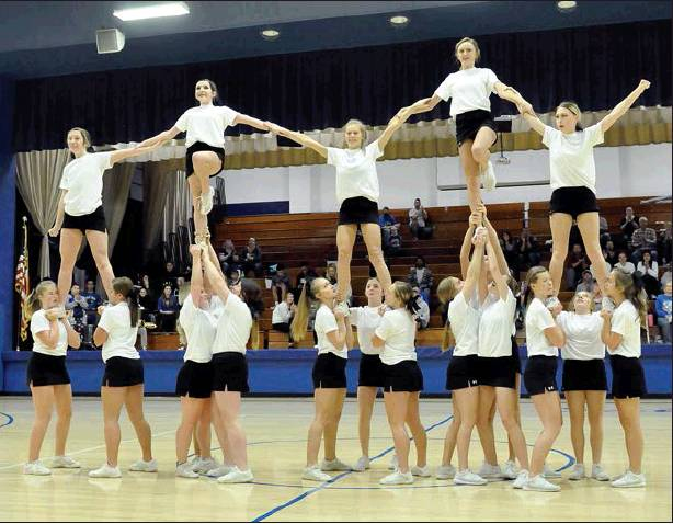DURING HALFTIME OF THE BOYS’ GAME, the Stockton and Plainville Spirit Squads combined forces and provided an entertaining performance for the large crowd in attendance.