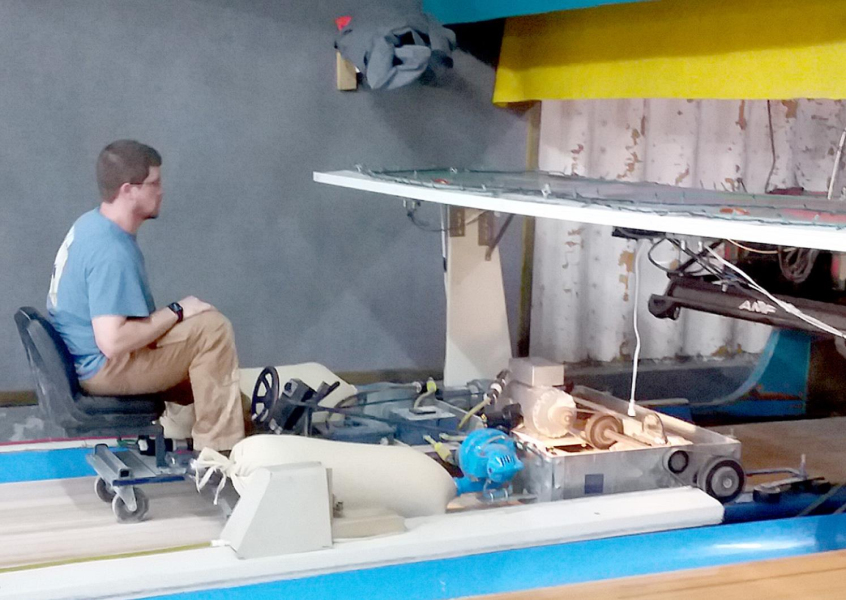 RICH ALTMAN had the first lane almost sanded by early afternoon on Monday, June 14th. The sanding was to take two to three days before the polyurethane coating could be applied.