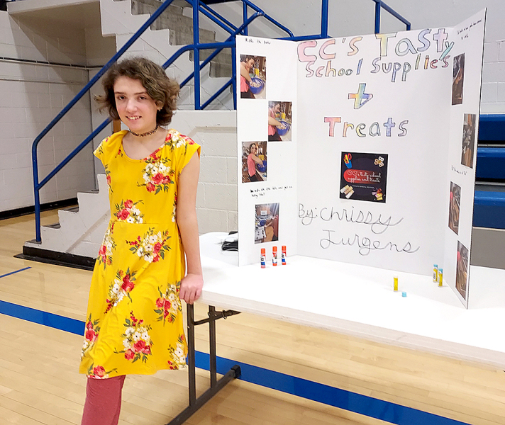 CHRISSY JURGENS (Stockton) had for her business concept, “CC’s Tasty School Supplies &amp; Treats.” Chrissy was one of the students in Mrs. Laura Moffet’s seventh grade class who participated in the contest.