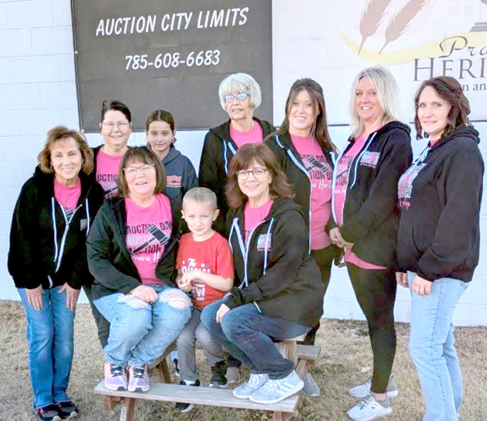THE 2026 AUCTION CREW for Prairie Heritage Auction &amp;amp; Real Estate of Plainville—an all-female team—includes, front row (left to right): Lora Weigel, Susan Stahl, Lincoln Stahl, and Sheila Hachmeister. Back row (from left): Tammy Werner, Rory Harding, Paula Glick, Gwendolyn Hitchcock, Steph Nuss, and Jamie Martin. Not pictured: Kelly Lowry.