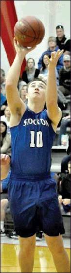 STOCKTON JUNIOR ETHAN MEANS shoots for two in last Friday night’s game between the Stockton Tigers and Hill City Ringnecks.