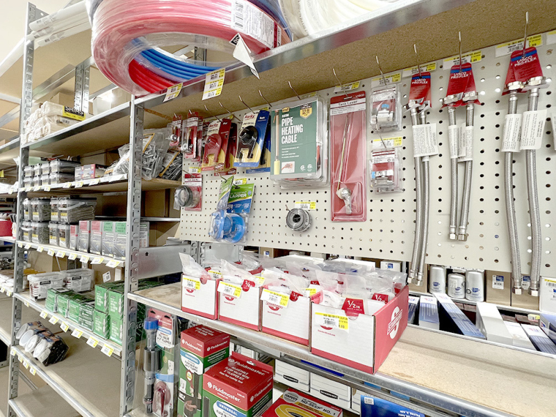 WITHTHE EXPANSION UNDERWAY, the shelves at Kester Auto Parts LLC are gradually being filled with additional hardware store items.