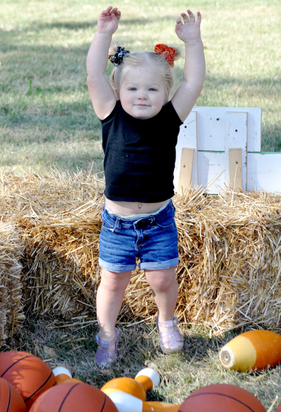 I DID IT! Lola Rahjes had fun playing many of the games at Stockton’s Pumpkin Patch last Saturday. She is the daughter of Cory and Audrey (Green) Rahjes of Kensington.
