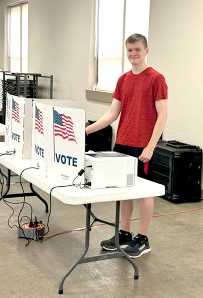 LUKE VOSS went to the polls as a first-time voter during the Primary Election held on Tuesday, August 6th, at Stockton City Hall. (Courtesy Photo)