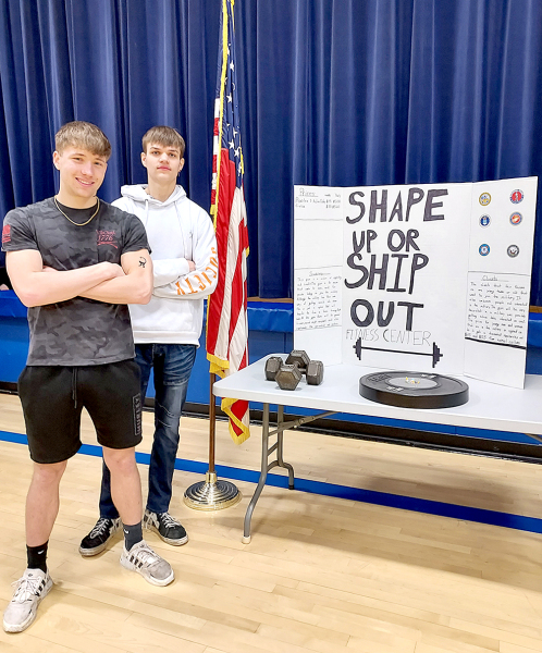 "SHAPE UP OR SHIP OUT" was the business concept of Austin Mitchell and Anthony Ciarallo (Stockton) at this year’s Rooks County YEC.