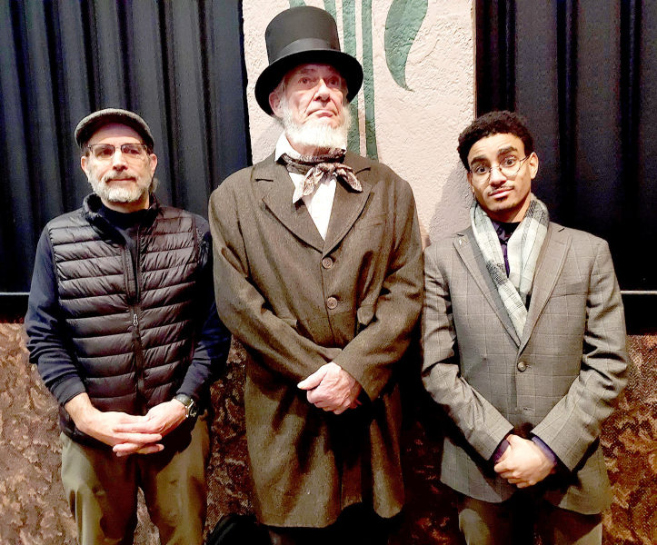 BRIAN NELSON, Steve Burns (Abraham Lincoln), and Aidan Nelson brought history to life during the Kansas Day Celebration at the Nova Theatre on Sunday, January 29th.