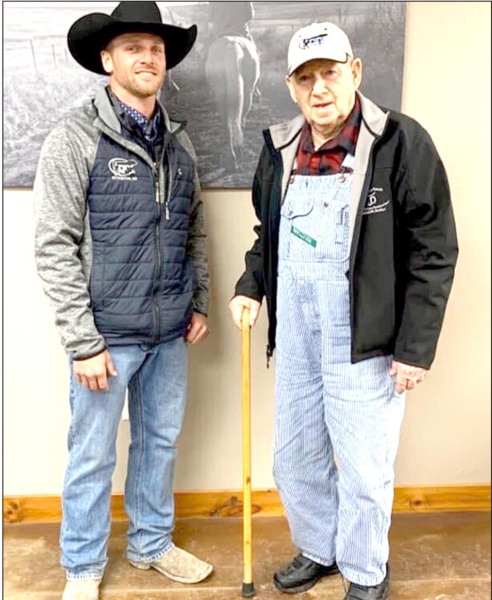 A FOURTH GENERATION FARMER, Cody (left) has not only learned about many aspects of farming and ranching from his dad, Jeff Dix, but from also his grandfather, Robert Dix (right).