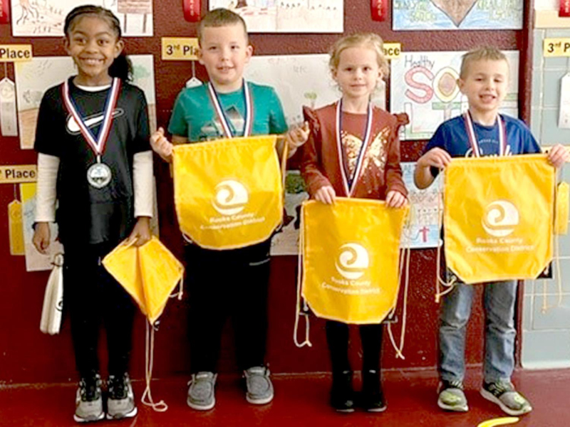 FIRST-GRADE POSTER WINNERS from Rooks County for 2021 include, from left: 1st Place, Genesis Favors, Damar Elementary; 2nd Place, Jaxton Vallery, Damar Elementary; 3rd Place, Karly Dopita, Damar Elementary; and 4th Place, Weston Berland, Damar Elementary.