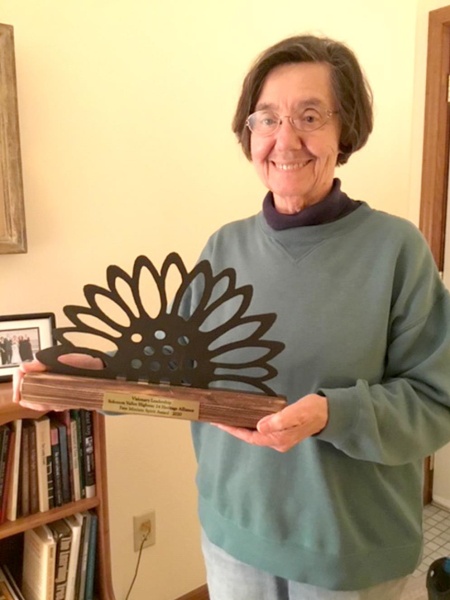 FORMER PRESIDENT JOAN NORTHERN of the Solomon Valley Highway 24 Heritage Alliance recently received the 2020 Faye Minium Spirit Award due to her visionary leadership. Joan led the push for 20 years, helping to promote communities along Highway 24 from Glasco to Hoxie. Joan recently moved from Glasco back to her home state of Wisconsin to be near her family.
