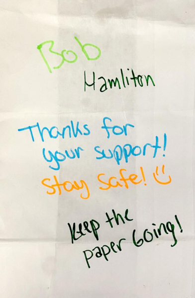 THIS IS JUST AN EXAMPLE of the many uplifting messages people are getting on their take-out bags from 183 Lanes and Café in Stockton. Little acts of kindness are helping people through this pandemic in a big way!