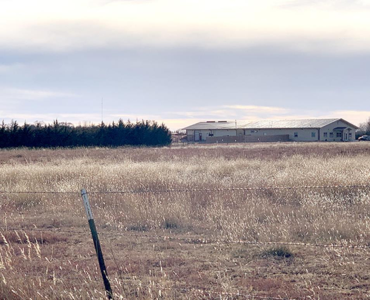 YOU CAN SEE one of the windbreaks planted near the Iwanski’s business, Central Veterinary Services located just east of Stockton.