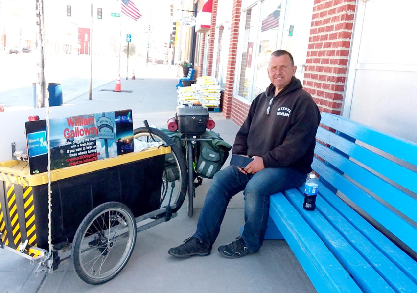 WILLIAM GALLOWAY is biking across the country raising awareness about brain injuries. This is the fifth time he has gone across the United States since he left his home state of New Jersey two years ago.