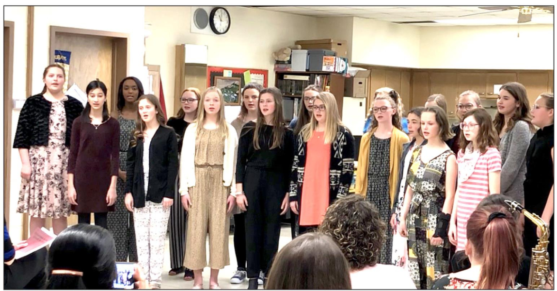 THE SEVENTH-GRADE GIRLS ENSEMBLE performed at the MCEL Music Festival in Norton on Wednesday, February 26th. Pictured are (front row, from left): Jalia Creighton, Lucie Voss, Tianna Dunning, Shyanne Balthazor, Brin Muir, Ashlyn Hahn, Bodye Stithem, Michaela Brown, Ryleigh Gardner; (back row) Kourtney Bigge, Julianna Coleman, Ella Snyder, MacKenzie Kester, Kalea Graf, Rivver Long, Ava Dix, Emma Yakish, Aubrey Kesler and Lillie Ferguson.