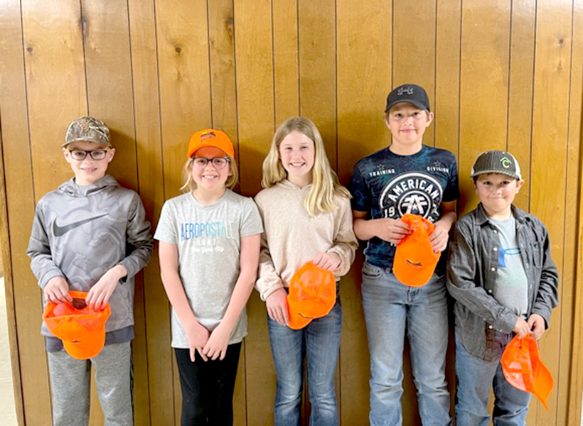 THE LUCKY YOUTH HUNTING LICENSE WINNERS given away at the Pheasants Forever banquet were (left to right): Carson Keller, Mia Odle, Jada Martin, Lincoln Keller and Bentley Carpenter.
