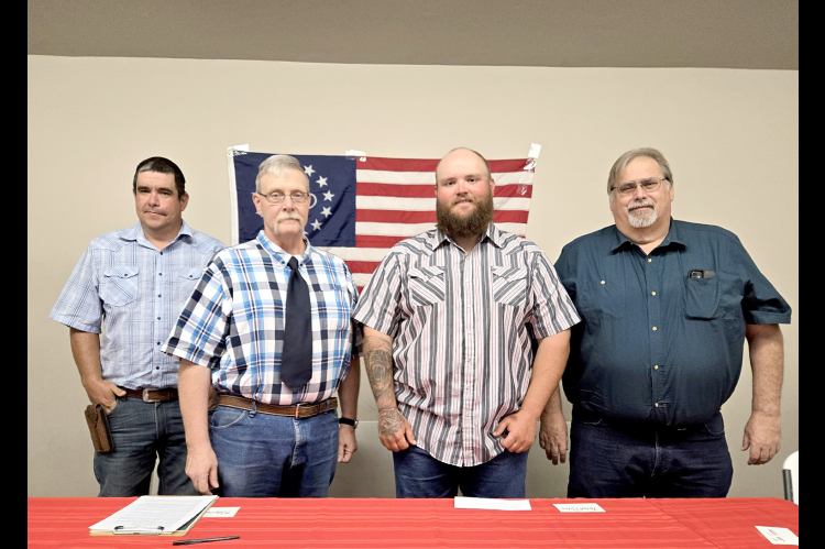 THE FOUR CANDIDATES running for the Rooks County Commission District 1 position answered questions from the public on Thursday, July 23rd at Stockton City Hall. Pictured are (from left) Ryan Brown, Rick Gianni, Taten Pulec, and Jon Voss. Remember to exercise your right to vote on Tuesday, August 4th.