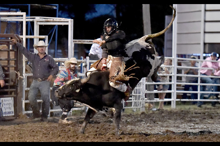 THADDEUS TOWNS, PALCO, won the McCracken Rodeo bull riding with 84 points on a spinning bull that couldn’t loosen his grip. (Photo Courtesy of Candace Rachel)