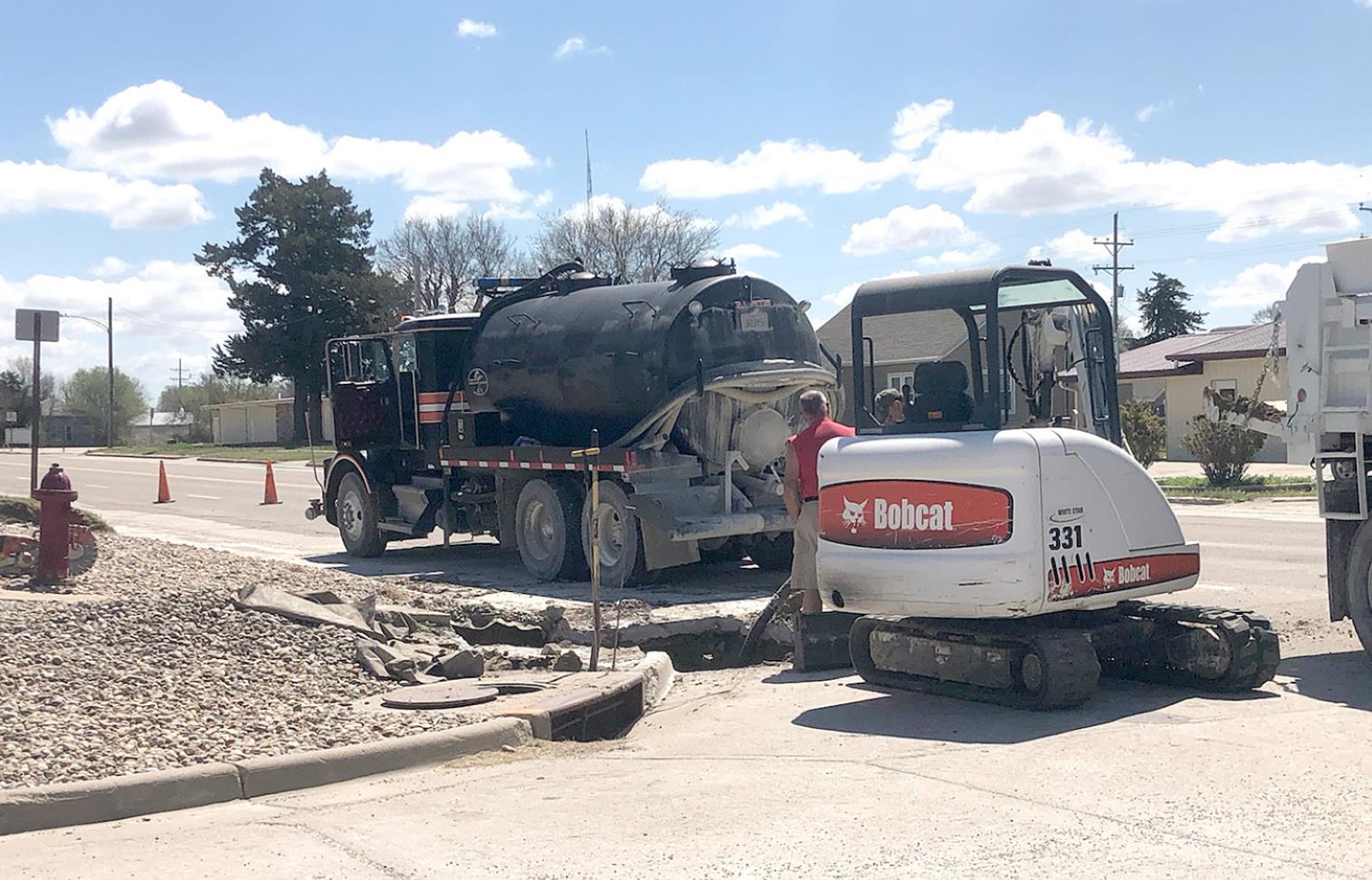 A WATER MAIN BREAK on the corner of North Elm and Main Street in Stockton on Wednesday, April 29th, left residences without water for about five hours until the water department employees were able to locate and fix the breaks.