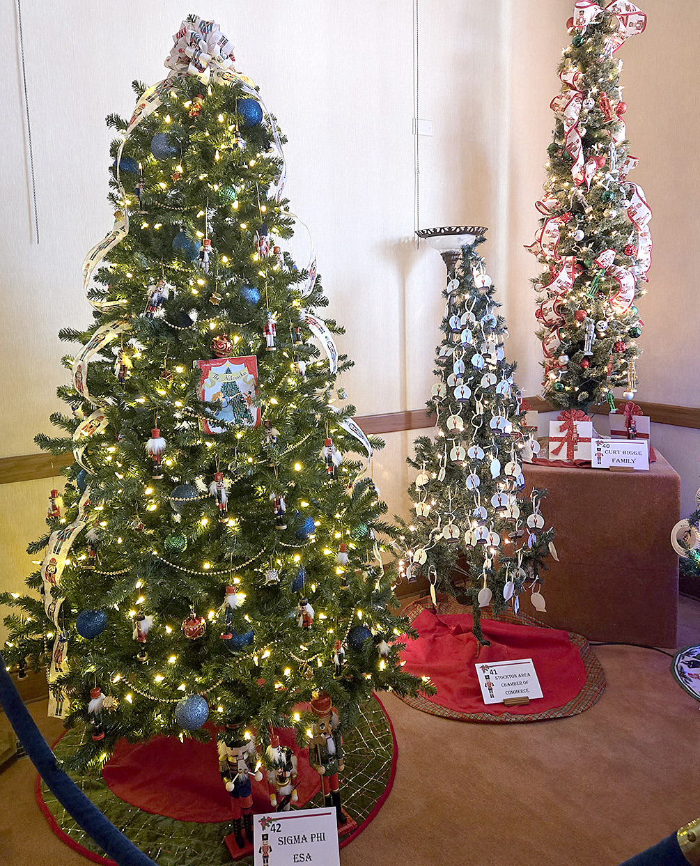 SOME of the Christmas Trees on display in the Carnegie Room in the Stockton Public Library this season are from the Sigma Phi ESA, the Stockton Area Chamber of Commerce, and the Curt Bigge family.