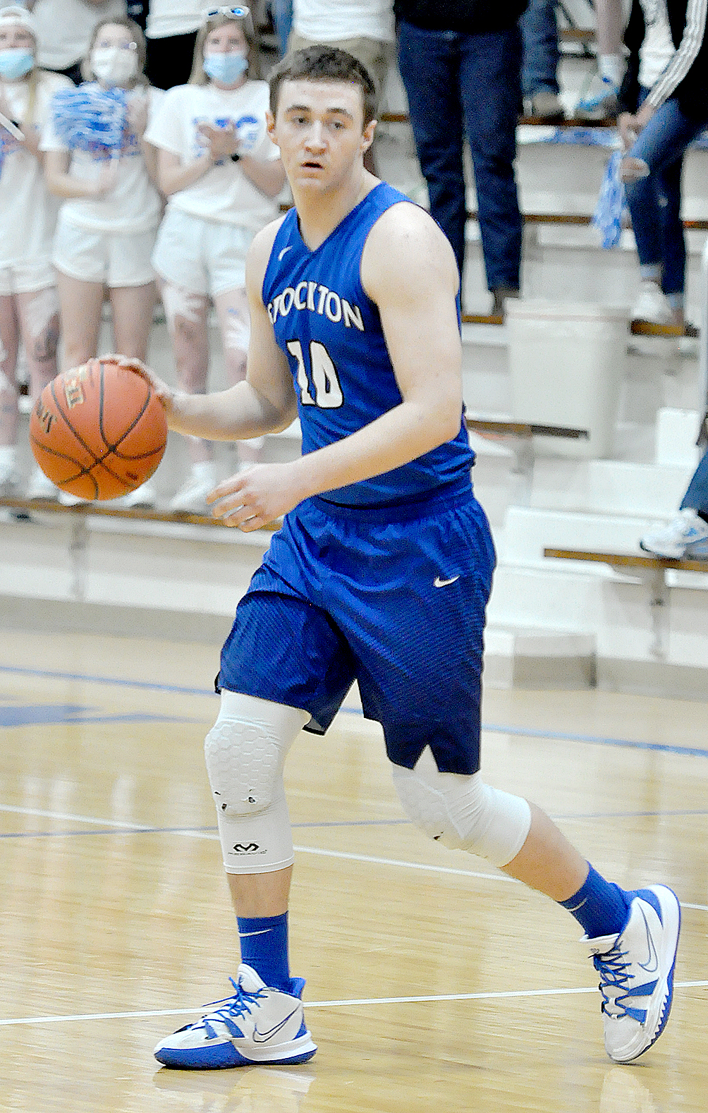 STOCKTON SENIOR ETHAN MEANS surveys the court during the Tigers’ game against Ness City in the quarterfinals of the Class 1A, Div. 1 State Basketball Tournament.