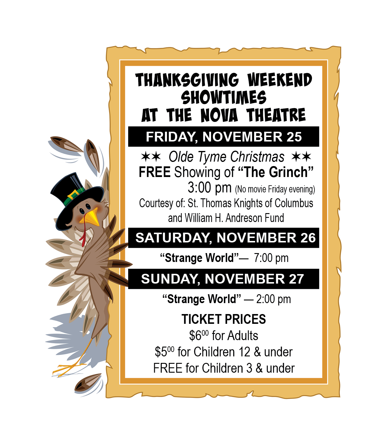 nova thanksgiving show times