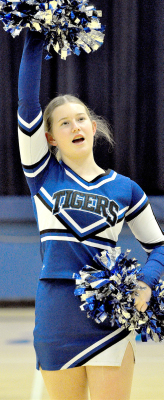 JADA MARTIN cheers on the Stockton Junior High Tigers during a basketball game between the home team and Tescott which was played on December 14 in Stockton.