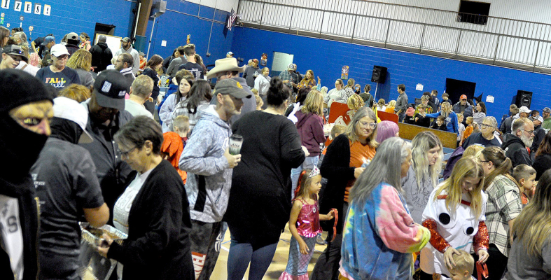 A large crowd gathered for games in the back gym at Goblin’s Glory