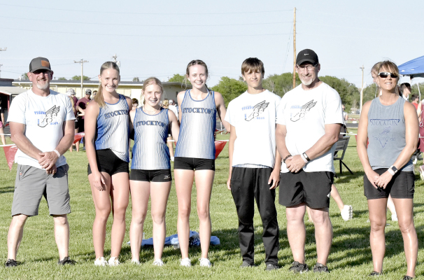 THE SHSTRACK ATHLETES competing at Regionals in Oberlin last Thursday were, from left: Coach Justin Basart, Ava Dix, Saj Snyder, Cheyenne Hoeting, Kale Kuhlmann, Coach Clint Bedore and Coach Janet Kuhlmann. The three ladies will be competing at the 2025 State Track and Field Championships in Wichita this weekend. Although Kale didn’t qualify for State, he PR’d in both the Javelin and 300 Meter Hurdles. Way to go, Tigers!