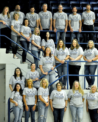 THE STOCKTON HIGH SCHOOL FACULTY MEMBERS gathered on the first day of school for a group picture. Pictured top row, from right to left, in an S formation, are: Derry Dibble, Justin Basart, Clint Bedore, Anthony Cole, Kyle Hull, Shane Austin, Addie Holmes, Terri Bennett, Megan Riener, Michelle Towery, Diane Strutt, Crystal Dunlap, Tera Yohon, Mandi Dobson, Lindsey Brown, Kayla Davis, Jenny Niblock, Mariah Kee, Janet Kuhlmann, Lindsey Cravens, Marcia Hrabe, Rebecca Gray and Bobbi Basart.