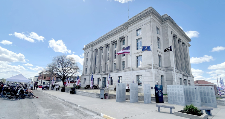 THE MAJESTIC ROOKS COUNTY COURTHOUSE was the star of the day during its Centennial Celebration, which was held on Thursday, April 20th. A large crowd gathered for the outdoor program commemorating the structure, faithfully serving the community for the past century.