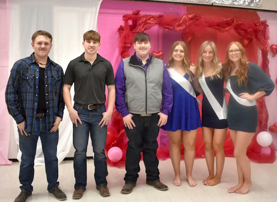 THE SHS KAY WINTER FORMAL/SWEETHEART DANCE ROYALTY posed for a picture at the event, which was held on Saturday, February 8th. Pictured are (from left) Deacon Creighton, Cason Iwanski, Ryan Mongeau, Brin Muir, Ava Dix, and Ella Snyder.