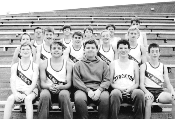 THE 1991 SJH SEVENTH-GRADE TRACK TEAM were (front row, from left) Zac Shover, Craig Sammons, Brent McNulty, Troy Paulson, Peter Braasch; (middle row) Brian Kaba, Matt McShea, Israel Jirak, Scott Wagner, Brandon Towns; (back row) H. J. Colburn, C. J. Hagan, Evan Lowe, James Mongeau, and Ryan Lewin.